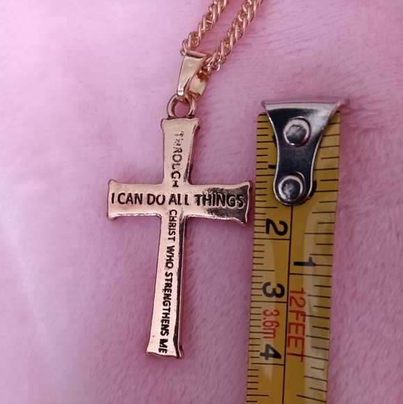 NEW Engraved "I Can Do All Things Through Christ" 18k Goldplated Cross Necklace - Picture 3 of 4